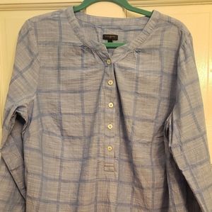 Talbots 100% cotton blue plaid popover blouse 1X